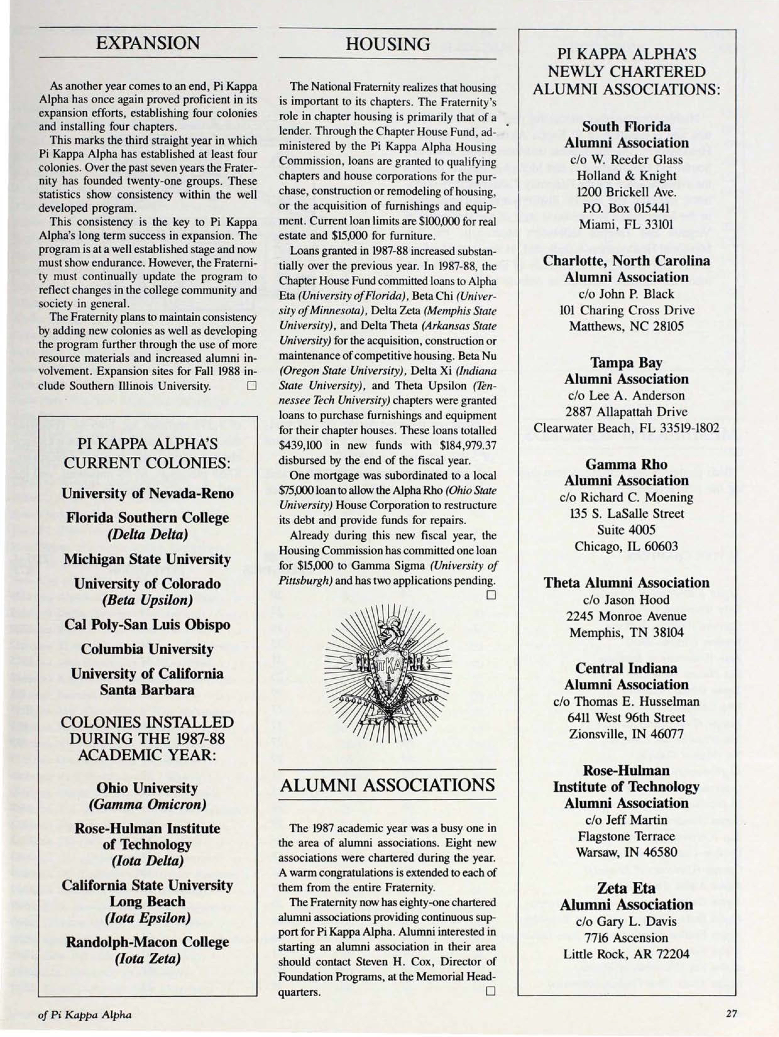 Pi Kappa Alpha's Current Colonies